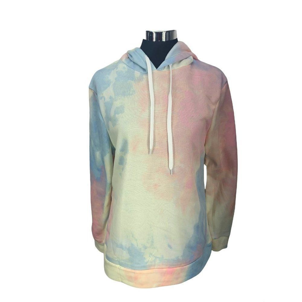 Bobbie Brooks Pastel Tie Dye Hoodie Sweatshirt Pink Blue Yellow Womens Medium